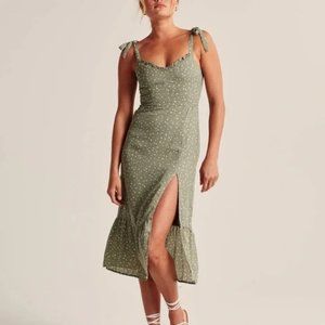 Abercrombie Green Tie-Strap Ruffled Midi Dress